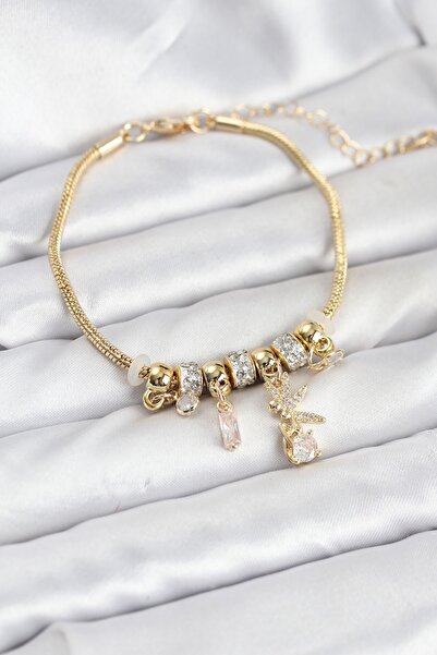 Inure Jewelry سوار نسائي من النحاس بلون ذهبي مع قلادة تينكربيل