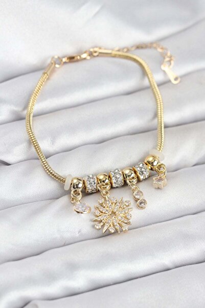Inure Jewelry Polar Star Model Charmlı Gold Color Women's Bracelet