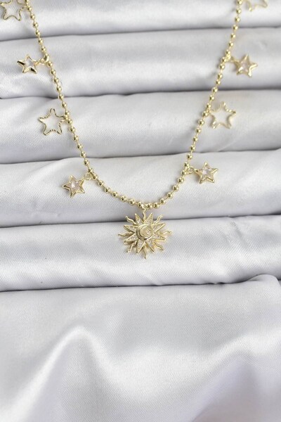 Inure Jewelry قلادة نسائية من النحاس بلون ذهبي على شكل الشمس