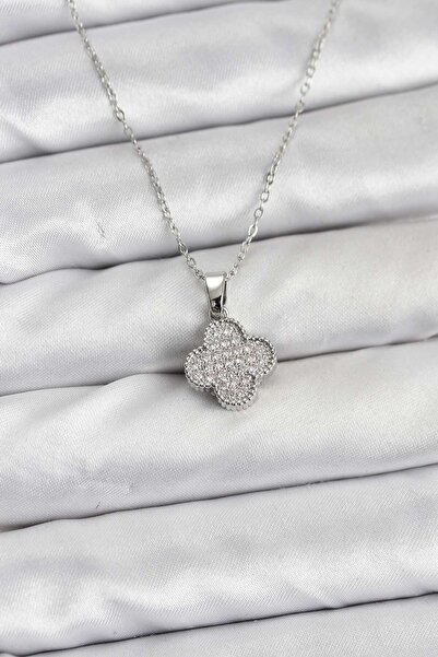 Inure Jewelry قلادة نسائية من الفولاذ 316L بلون فضي مع حجر الزركون على شكل ور...