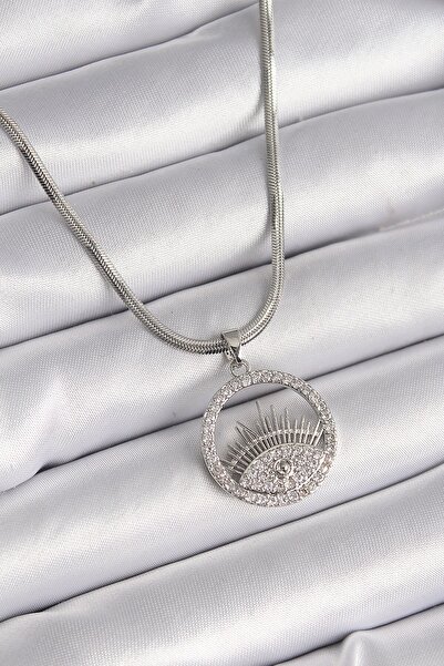 Inure Jewelry قلادة نسائية من الفولاذ 316L باللون الفضي مع سلسلة إيطالية وحجر...