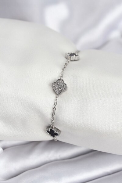 Inure Jewelry سوار نسائي من الفولاذ 316L بلون فضي وأحجار الزركون السوداء على ...