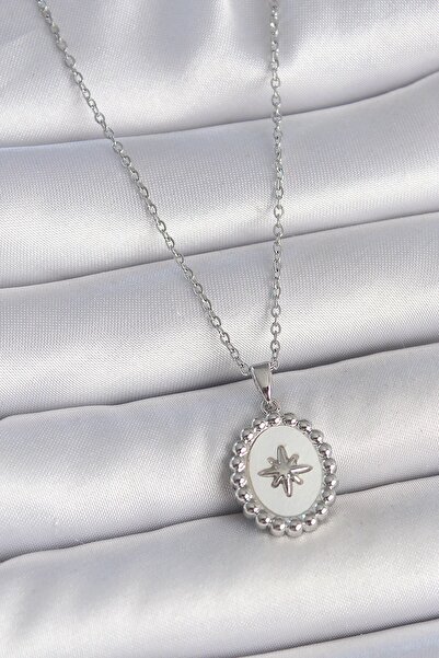 Inure Jewelry 316L الصلب الفضة اللون سلسلة الأبيض المينا القطب نجمة مطرزة الم...