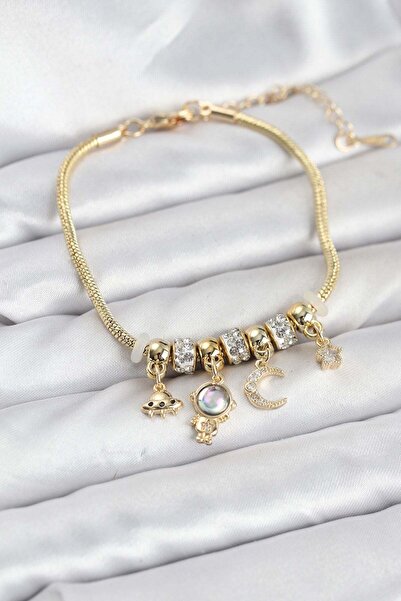 Inure Jewelry Brass Gold Color Space Theme Charm Women's Bracelet