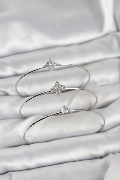 Inure Jewelry Zircon Stone Silver Color Clover Model 3-Piece Women's Bracelet...