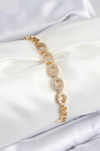 Inure Jewelry سوار نسائي من حجر الزركون النحاسي موديل بيضاوي اللون ذهبي