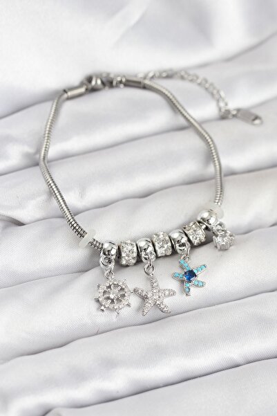 Inure Jewelry سوار نسائي من النحاس الفضي اللون بتصميم البحر