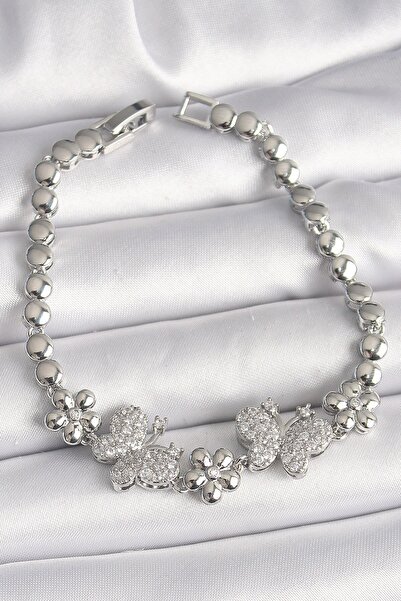 Inure Jewelry النحاس الفضة اللون الزركون حجر الفراشة الشكل زهرة سلسلة نموذج س...