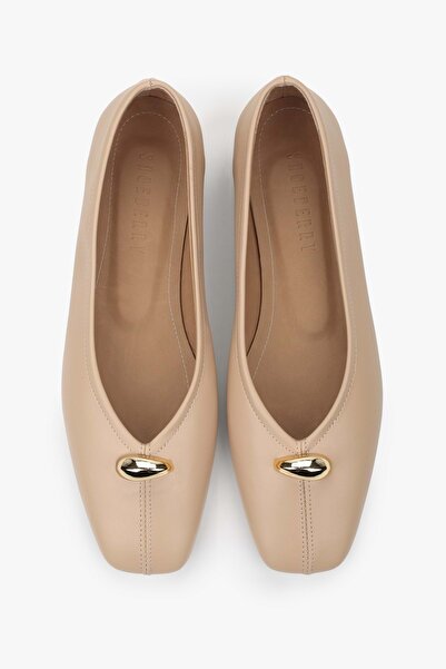 Shoeberry Women's Aurel Nude Skin Gold Accessory Detail Ballet Flats