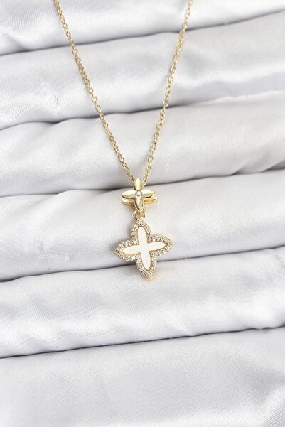 Inure Jewelry سلسلة فولاذية 316L ذهبية اللون على شكل 4 أوراق البرسيم موديل زر...