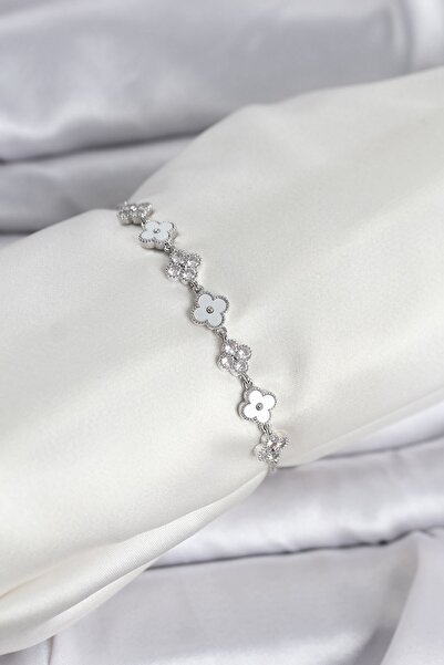 Inure Jewelry Silver Color Zircon Stone Row Clover Model Women's Bracelet wit...
