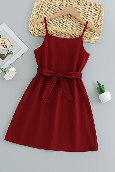 shop Φόρεμα κοριτσιού σε μπορντό χρώμα με υφαντό σχέδιο και δέσιμο με κορδέλα