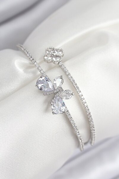 Inure Jewelry سوار نسائي من النحاس الأصفر مرصع بحجر الزركون على شكل فراشة ونج...