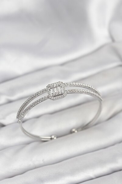 Inure Jewelry Brass Silver Color Baguette Model Women's Bracelet