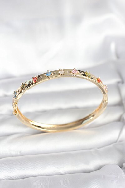 Inure Jewelry Brass Gold Color Zircon Stone Handcuff Bracelet