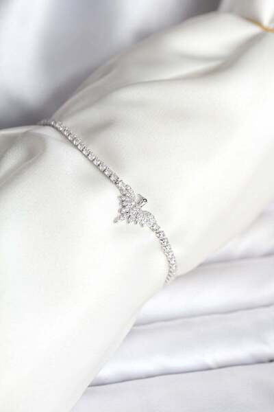 Inure Jewelry سوار نسائي من النحاس الفضي اللون مرصع بحجر الزركون على شكل طائر...