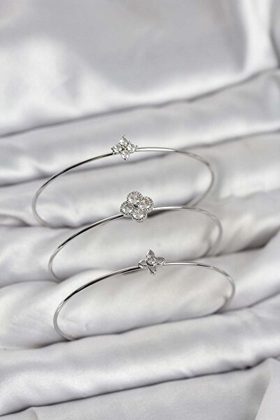 Inure Jewelry Zircon Stone Silver Color Clover Design 3-Piece Women's Bracele...