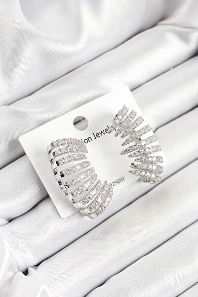 Inure Jewelry أقراط نسائية من حجر الزركون النحاسي متعددة المظهر باللون الفضي