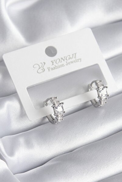 Inure Jewelry أقراط نسائية من النحاس الفضي اللون بحجر الزركون