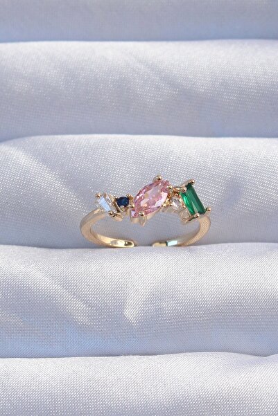 Inure Jewelry خاتم نحاسي ذهبي اللون ملون بحجر الزركون قابل للتعديل