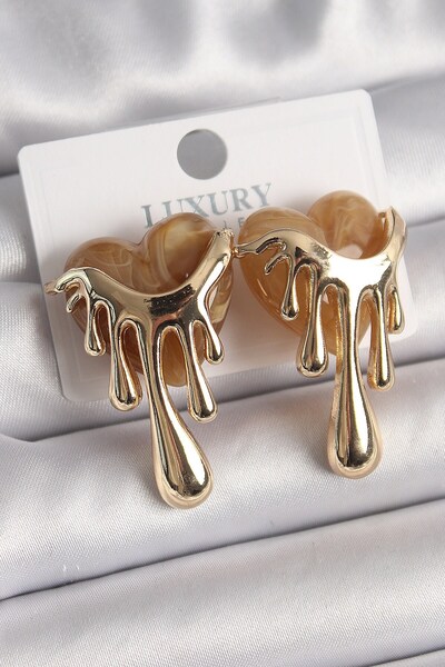 Inure Jewelry Brass Gold Color Cream Pearlescent Flowing Heart Model Women's ...