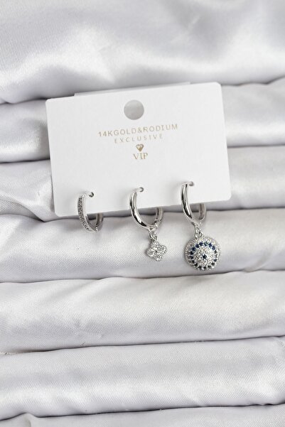 Inure Jewelry طقم أقراط نسائية من نزار موديل فضي اللون مصنوع من النحاس مكون م...