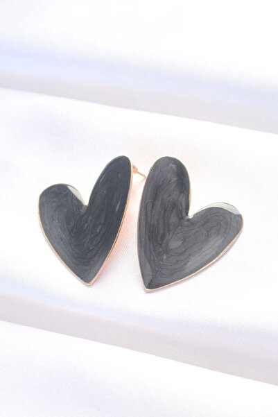 Inure Jewelry Black Color Enamel Heart Earrings
