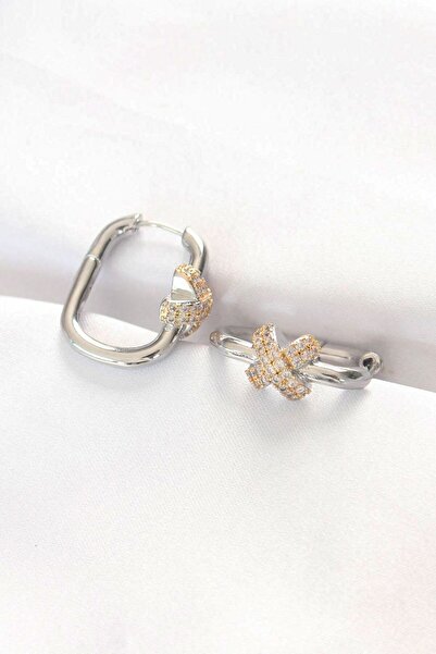 Inure Jewelry Brass Double Color Rhinestone X Design Rectangular Earrings