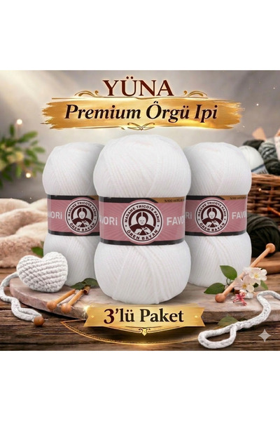 Ören Bayan Favori 3-Piece Common Thickness Knitting Yarn 100 White