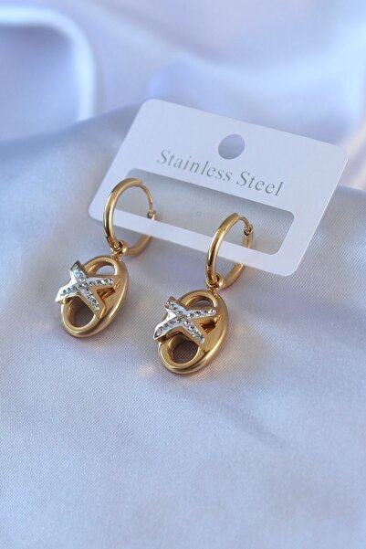 Inure Jewelry أقراط نسائية من الفولاذ 316L بلون ذهبي مع تفاصيل حجر الزركون