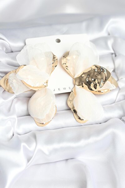 Inure Jewelry Brass Gold Color White Tulle Lotus Women's Earrings