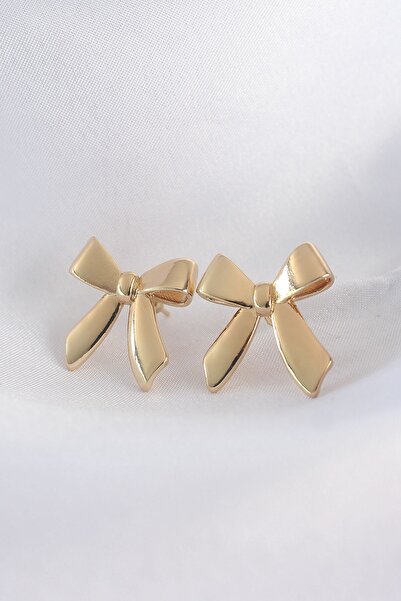 Inure Jewelry Brass Gold Color Flat Plate Bow Earrings