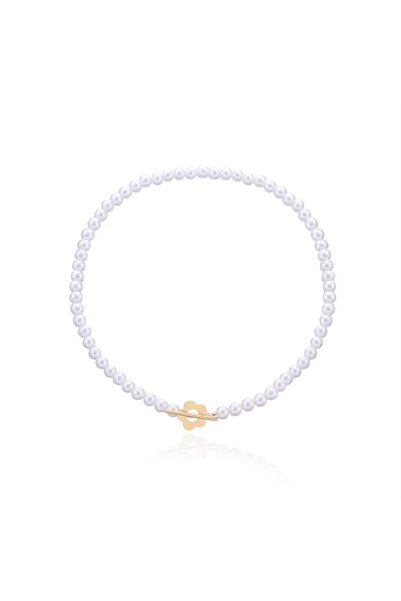 TRIAXISMOB Colier choker cu perle și închidere decorativă aurie