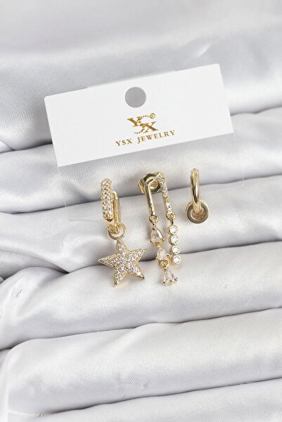 Inure Jewelry طقم أقراط من النحاس الذهبي اللون مرصع بحجر الزركون على شكل نجمة...