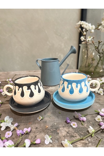 Artistic Quality Decorative Blue and Black Drop, Embossed Detailed Tea-Coffee...