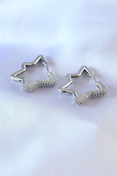 Inure Jewelry أقراط نسائية فضية اللون على شكل نجمة من حجر الزركون والنحاس