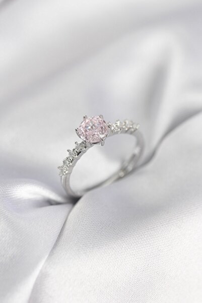 Inure Jewelry Silver Color Pink Single Stone Model Zircon Stone Women's Ring
