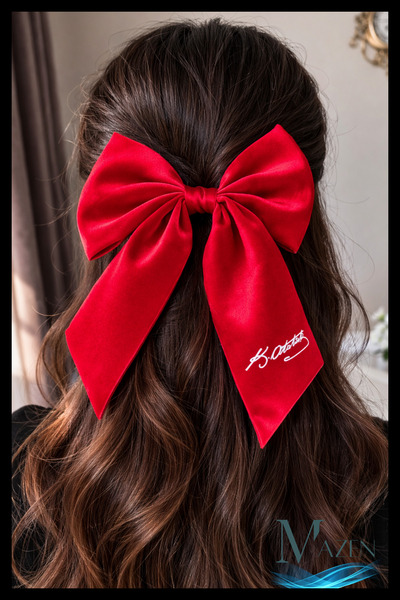 MAZEN Заколка для волосся з червоним бантом та підписом Ататюрка | Атласна тк...