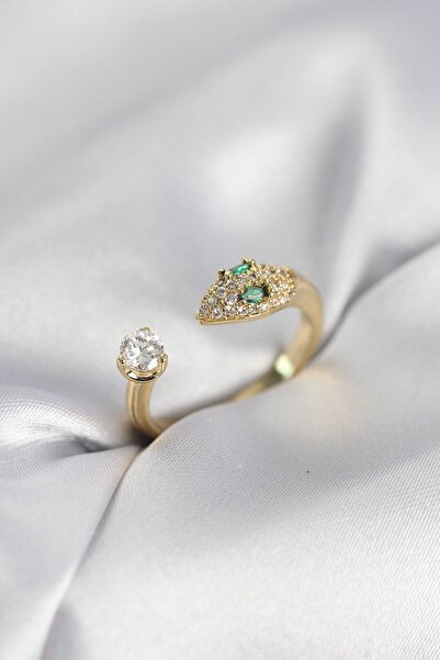 Inure Jewelry خاتم نسائي موديل ثعبان مرصع بحجر الزركون باللون الذهبي