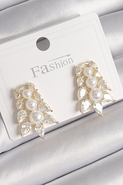 Inure Jewelry أقراط نسائية من حجر الزركون الذهبي اللون والنحاس على شكل ورقة ش...