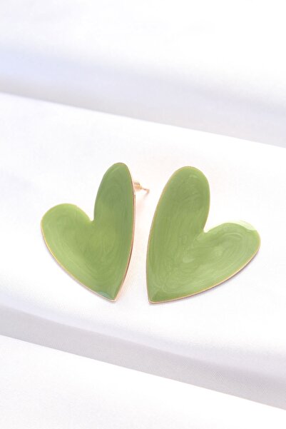 Inure Jewelry Green Color Enamel Heart Earrings