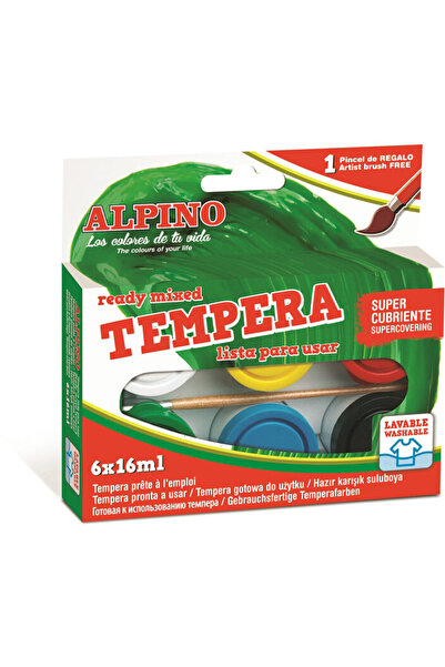 ALPİNGO Tempera lavabila, 6 culori x 16ml/cutie + pensula gratis, Alpino