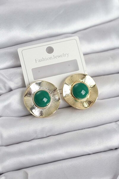 Inure Jewelry Vintage Model Green Gold Color Brass Women's Earrings