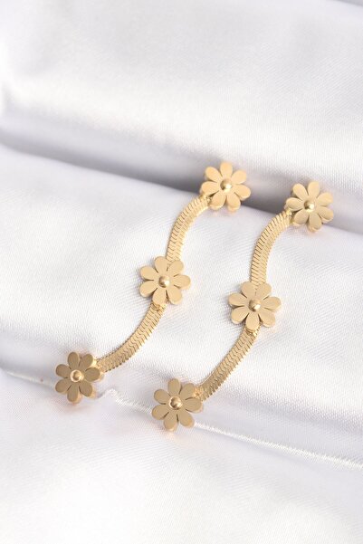 Inure Jewelry 316L Steel Gold Color Italian Chain Daisy Earrings