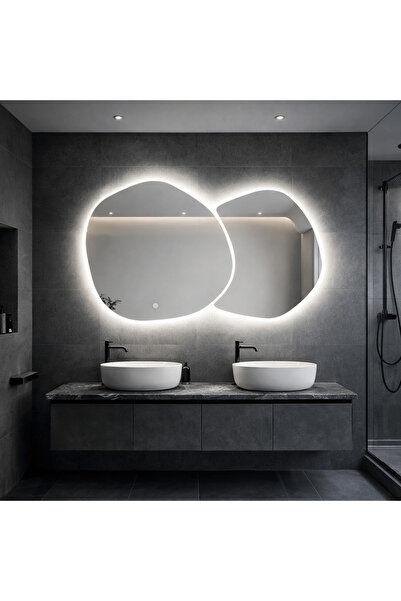 LedCorp Premium Asymmetric Double LED Mirror 140×80 cm, Touch, 3 Light Types ...