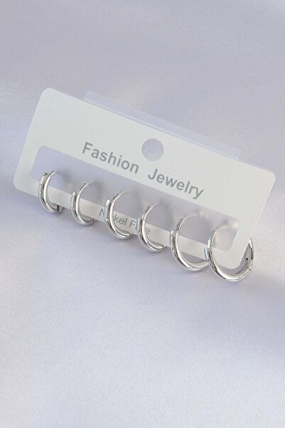 Inure Jewelry Brass Silver Color Oval Earring Set