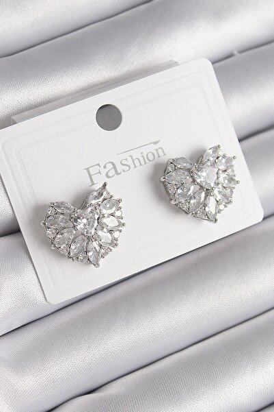 Inure Jewelry Brass Silver Color Zircon Stone Heart Model Women's Earrings