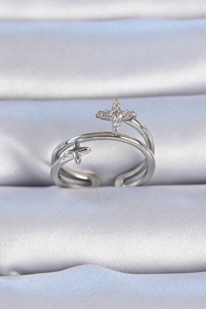 Inure Jewelry خاتم نسائي نحاسي فضي اللون مرصع بحجر الزركون على شكل نجمة