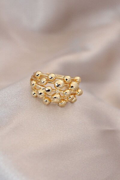 Inure Jewelry خاتم نموذج محدب معدني ذهبي اللون قابل للتعديل