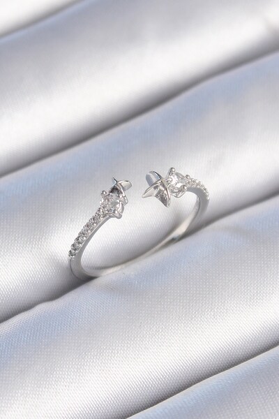 Inure Jewelry النحاس الفضة اللون الزركون حجر التفاصيل نجمة نموذج خاتم المرأة